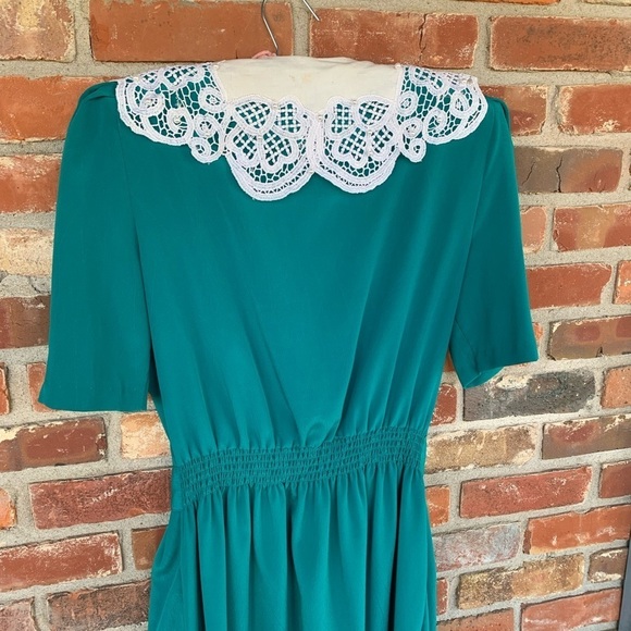 Vintage LG STAR Dress Green Peter Pan Lace Collar - Picture 7 of 8